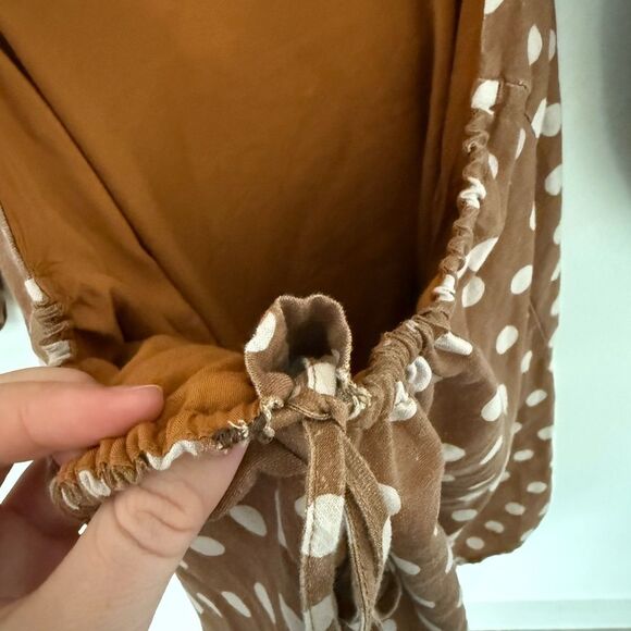 Anthropologie Charlie Holiday Halcyon Mini Dress | Brown w/Cream Polkadots - Picture 8 of 8